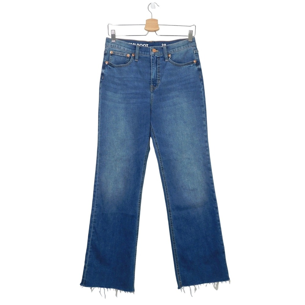 J.Crew High-Rise Slim Demi-Boot Jean Brookshire Wash Blue Raw Hem BK615 Size 28
